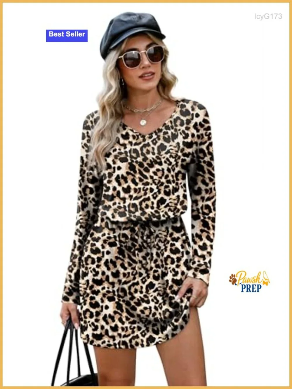 Women's Loose V-Neck Long Sleeve Tie Front A-Line Dress with Pockets